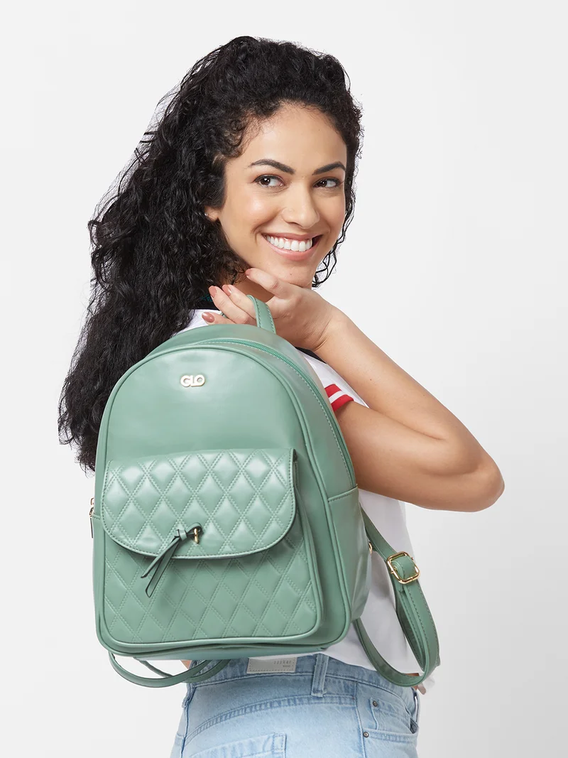 globus Globus Women Sage Green Textured Smart Casual Backpack